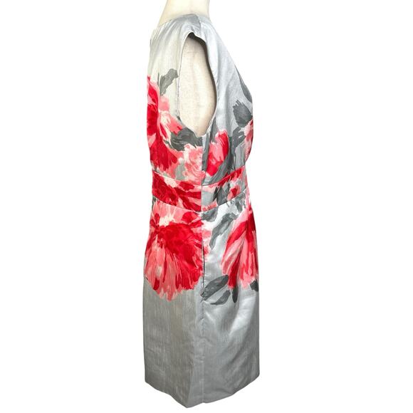 SD Collection Women's Size 14 Silver Pink Red Floral Sleeveless Sheath Dress - Picture 5 of 12